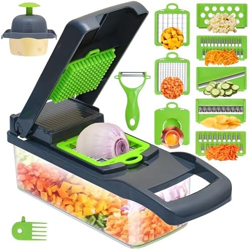 Vegetable Chopper Container Onion Slicer | 16 in 1 Multi Functional Food Chopper with Container BPA Free Material & Dishwasher Safe Veggie Chopper Vegetable Cutter by ayatmarketplace