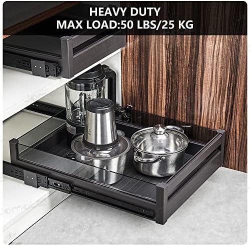 Pull Out Kitchen Cabinet Drawer Roll Out Pantry Shelves Heavy Duty Sliding Tray for Cabinet Full Extension Kitchen Cupboard Slide Out Shelves Organizer with Dividers 17 Inch Wide × 21 Inch Deep