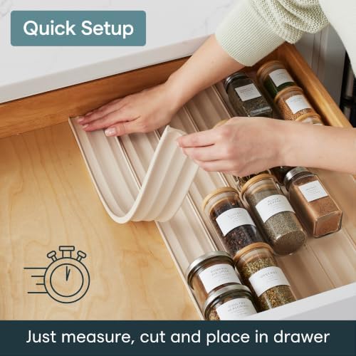 SpiceLiner Adjustable Spice Drawer Liner, 10ft Roll, Sandstone, Seasoning and Spices Bottle Organizer Insert