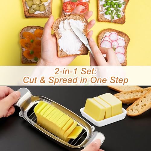 Stainless Steel Butter Slicer Cutter with 2 Butter Knives – Hand Held Ergonomic Butter Cutter for Stick Butter & Soft Cheese, 3 in 1 Easy Butter Spreader Knife for Cold Butter Slicing & Spreading - Image 5