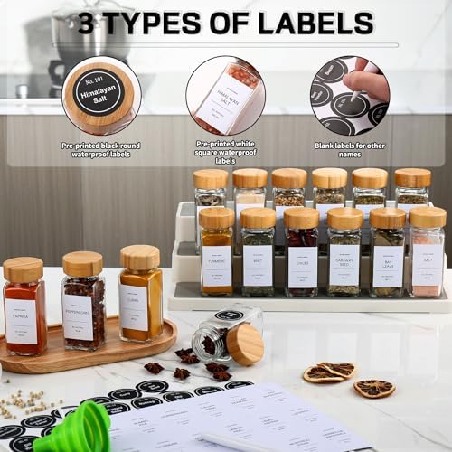 Spice Jars with Label,Seasoning Organizer,Spice Organizer,Glass Spice Jars