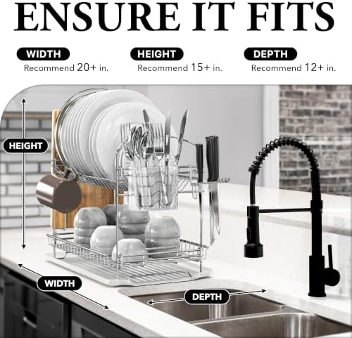 2-Tier Stainless Steel Dish Rack with Drainboard, Chrome