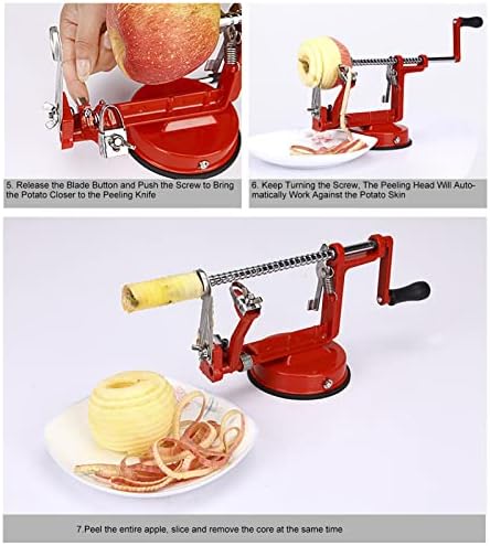 Apple Peeler, Slicer Corer Potato Peelers 3 In 1, Hand Cranking Potato Peeler for Kitchen Restaurant Big Red Sucker Pull Rod