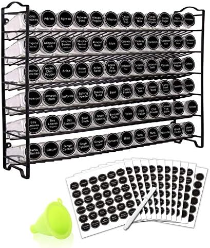 Spice Rack Organizer with 72 Spice Jars 4 oz, 396 Spice Labels