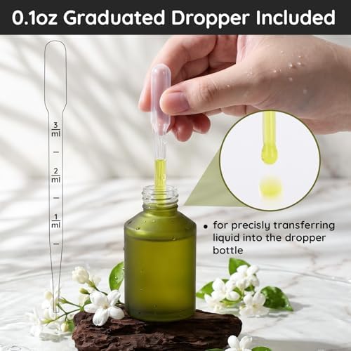 Segbeauty 2oz Small Frosted Glass Dropper Bottle, 2 Pack 60ml Green Travel Glass Eye Dropper Bottles for Essential Oils Bottles Empty, Mini Liquid Travel Containers Refillable with Transfer Tool - Image 4