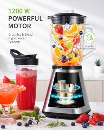 GDOR Smoothie Blender for Kitchen, 1200W Glass Blender with To-Go Cup Combo - Image 2