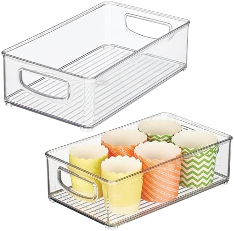 Stackable Pantry Bin with Handles, Set of 2, Clear