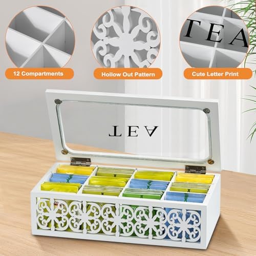 Tea Box Organizer, 12-Slot Wood Tea Bag Storage