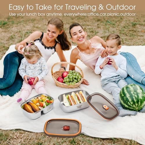 Stainless Steel Bento Box Adult 2 Pack, 42Oz+57Oz Leakproof Metal Bento Box with Airtight lid, Lightweight 304 Stainless Steel Lunch box for Men/Women,Suitable for Picnic, Work, Outside