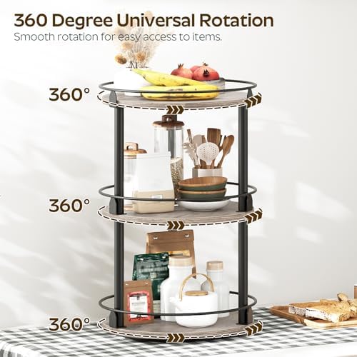 3-Tier Lazy Susan Organizer, Rotating Spice Rack, Spinning Organizer, Industrial Turntable Spice Rack Organizer for Cabinet, Kitchen Countertop, Greige and Black SR23BG
