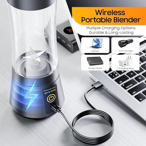 Portable Blender, Cordless Personal Smoothie Blender with USB Rechargeable & 6 Blades, Compact Mini Juicer Powerful Blending for Shakes/Fruits/Veggies/Travel/Home/Office/Gym/Camping - Image 4