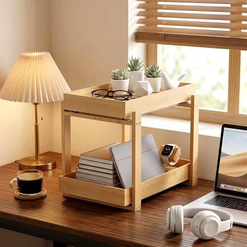 Bamboo Under Sink Organizer Adjustable Height 2 Tier Bathroom Organizer