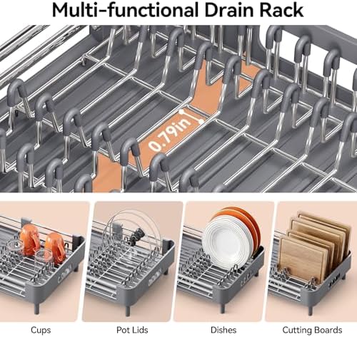 Extendable Stainless Dish Drying Rack for Kitchen Counter, Gray