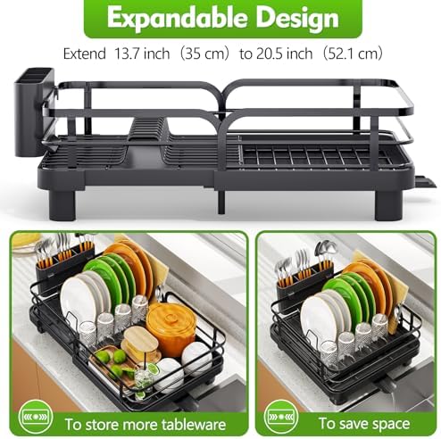 Expandable Dish Drying Rack for Kitchen Counter, Black