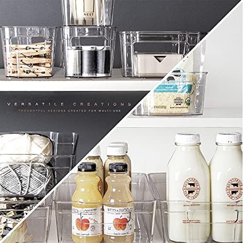 Stackable Storage Bins, Small - 4 Pack | The Stacker Collection | Clear Plastic Storage Bins | Organization and Storage Containers for Pantry & Fridge | Multi-Use Organizer Bins | BPA-Free