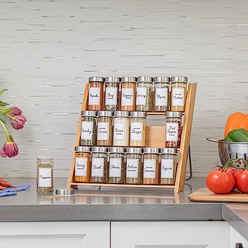 18 Jar Bamboo Compact Spice Rack with Spices Included & 5-Year Free Spice Refill Program for Countertop or Kitchen Drawer with Glass Jars