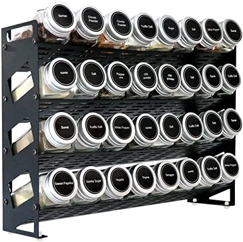 4 Tier Countertop Spice Rack Organizer for Kitchen Cabinet Pantry or Wall Mount, Matte Black (Jars Not Included)