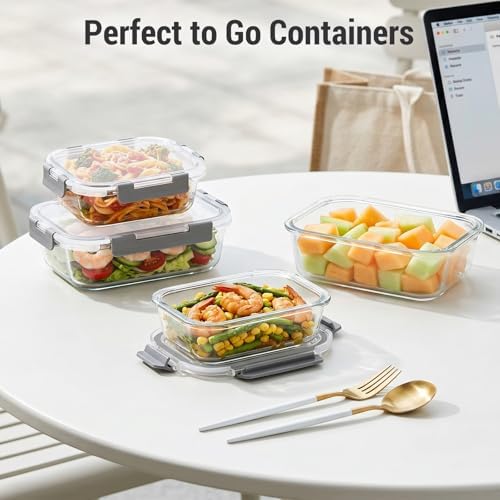 10 Sets 36 oz & 12 oz Glass Food Storage Containers with lids, Gray