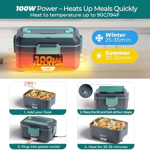 Electric Lunch Box for Adults, 100w 3.5L 2-Layer Portable Food Warmer, Dual Mode 2.5L + 1L Heated Lunch Box for Adults, Home/Car/Office/Truck Use, Lonchera Eléctrica Portátil