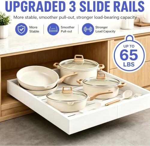 Expandable Pull Out Cabinet Organizer, No-Drill 21" Deep, 2-Pack
