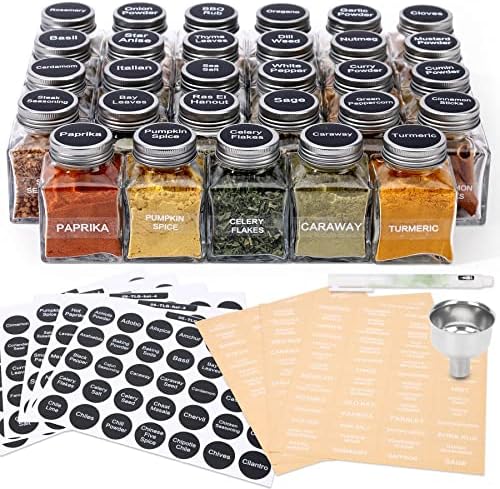 Glass Spice Jars with 372 Labels, 29 Pcs 4.5 oz Seasoning Containers