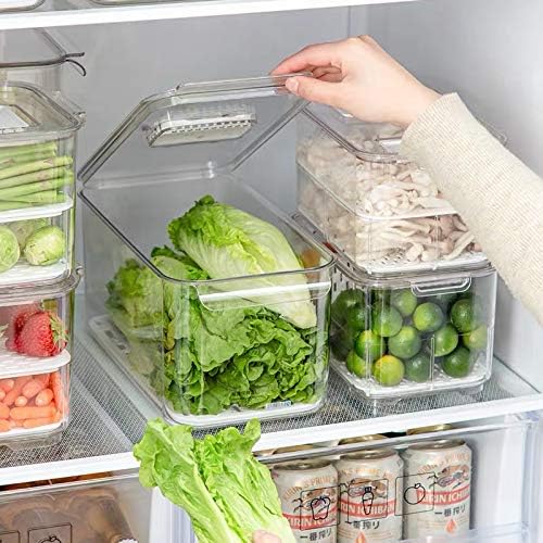 Refrigerator Food Storage Containers, Produce Saver Stackable Container with Lids & Removable Drain Tray, Freezer Bins Stay Fresh Lettuce Salad Container for Fridge