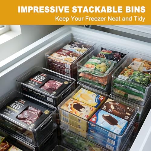 8 Pack Freezer Organizer Bins,Stackable,Clear Bins for Fridge,Pantry