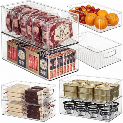 8 Pack Freezer Organizer Bins,Stackable,Clear Bins for Fridge,Pantry