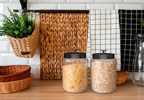 Glass Storage Containers with Lids, Glass Jar with Lid, 1 Gallon, Set of 2, Glass Canister, Storage, Laundry, Kitchen Jar, (Circular, Black)