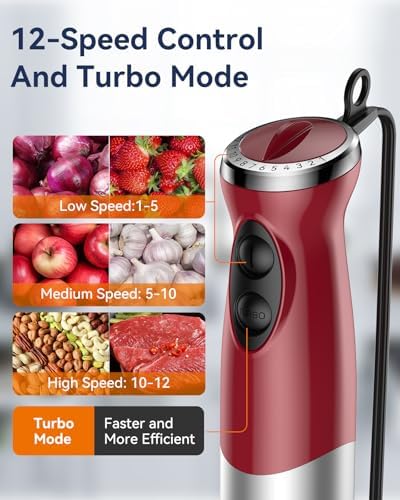 Immersion Blender Handheld 1000W 5 in 1 Corded Stick Hand Blender Kitchen with 12 Speed, BPA-Free, Mixing Beaker, Chopper, Whisk, Milk Frother, Perfect Emulsifier for Soup, Baby Food, Sauce, Puree - Image 4