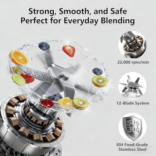 Portable Personal Blender 600ML – Mini Blender USB Rechargeable, 12-Blade Personal Size Smoothie & Shake Maker with 3 Timed Modes for Travel, Digital Display, Gym & Home - Image 2