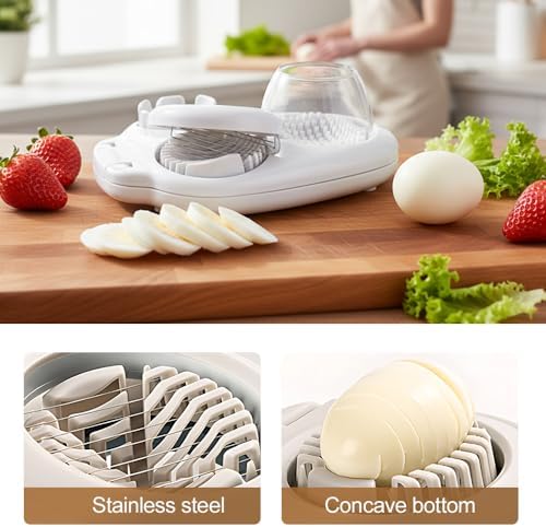 Egg Slicer for Hard Boiled Eggs, 3-in-1 Egg Cutter with 3 Slice Modes, Stainless Steel Dicer for Strawberry Mushroom Grape Kiwi, Multipurpose Kitchen Chopper Tool (Gray)