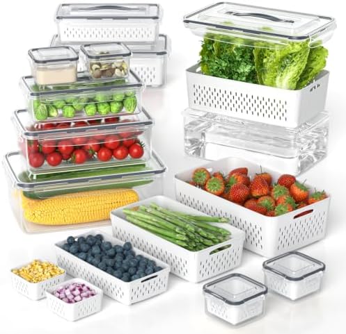 10Pack Fruit Storage Containers for Fridge with Colander and Lids