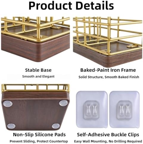 No-Drill Wall Mount Metal Sugar Packet Holder for Coffee Bar, Gold