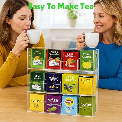 Acrylic Tea Bag Organizer for 216 Tea Packets, No Assembly Required, Display Holder for Countertop, Vertical Tea Bag Caddy for Cabinet, Tea bar Accessories, Teabags Storage Containers