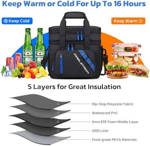 Insulated Lunch Box, 20L Double Deck Cooler Bag for Men Women