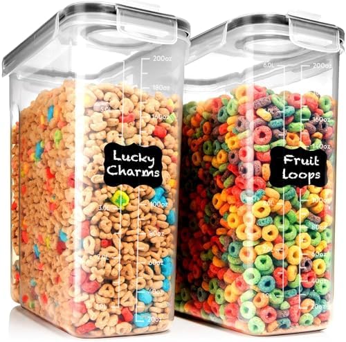 2 Pack (6.3L / 213OZ) EXTRA Large Airtight Food Storage Cereal Containers for Bulk Food Storage BPA-Free Plastic Container, Pantry Organization and Canister for Rice, Pasta, Sugar & Flour