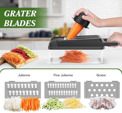 HomeHacks Veggie Chopper Vegetable Cutter, 12 in 1 Kitchen Gadget, Grey - Image 3
