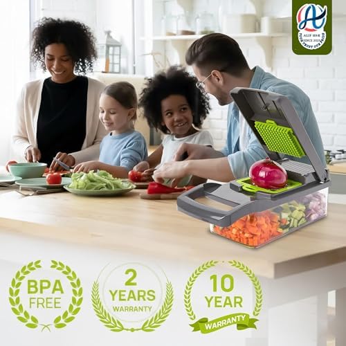 ALIF H&K 16-in-1 Vegetable Chopper & Mandoline Slicer, Heavy-Duty Food Chopper with 8 Stainless Steel Blades, Onion Dicer, Veggie Cutter, Drain Basket, Egg Separator & Storage Container - Image 3