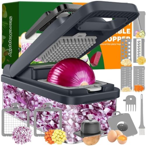 12-in-1 Vegetable Chopper 7 Blades, Veggie Cutter with Handle, Grey by StoreHappily