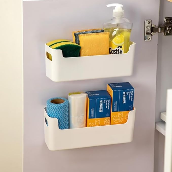 2 Pcs Kitchen Cabinet Door Organizer,Adhesive Mount Inside Cabinet Door Storage,Under Sink Door Storage Shelf for Kitchen,Bathroom,Office,Garage,Craft Room(White)