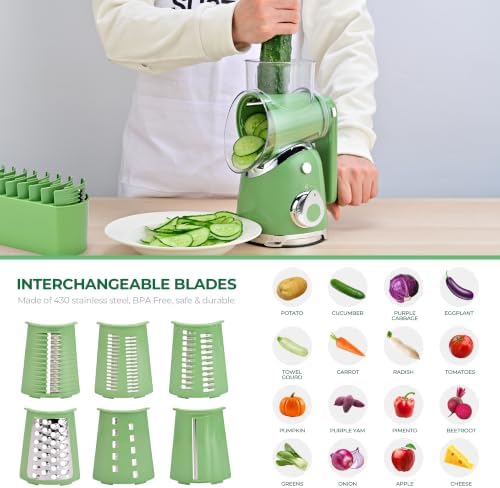 SUSTEAS Rotary Cheese Grater Hand Crank, Kitchen Shredder Vegetable Slicer - Image 2