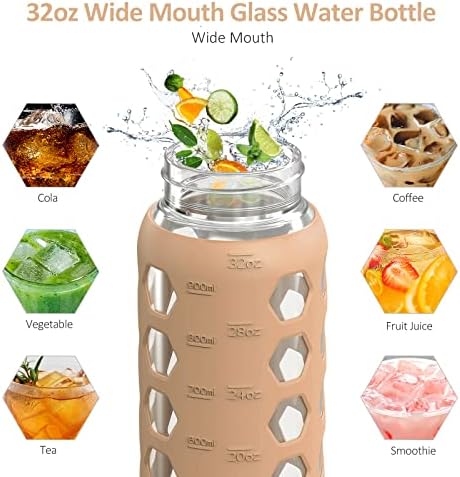Glass Water Bottle, 32oz, Amber