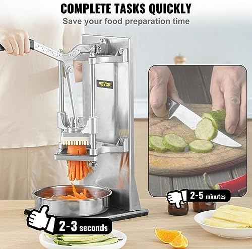 Commercial French Fry Cutter with 4 Replacement Blades, 1/4 and 3/8 Blade Easy Dicer Chopper, 6-wedge Slicer and 6-wedge Apple Corer, Lemon Potato Cutter for French Fries with Extended Handle