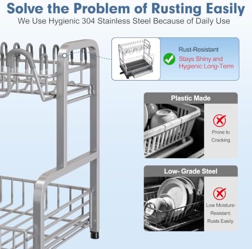 Dish Drying Rack for Kitchen Counter, Dish Drainer with Drainboard