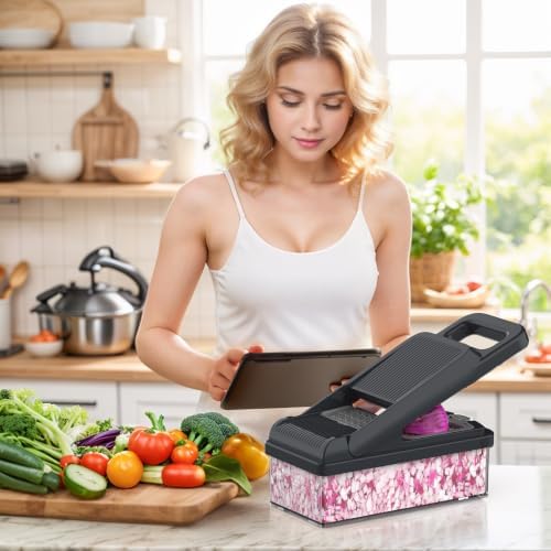 12-in-1 Vegetable Chopper 7 Blades, Veggie Cutter with Handle, Grey - Image 7