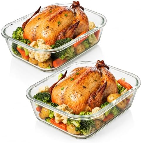 10 Cups/ 80 Oz 4 Pc (Set of 2) Glass Food Storage Containers with Airtight Locking Lids-For Storing & Serving Food. BPA Free & Leak Proof - Microwave, Dishwasher, Fridge, Freezer and Oven Safe