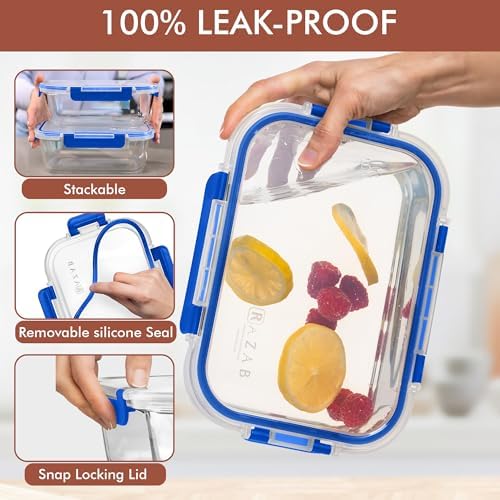 2 Pcs 1860ml / 63 Oz Large Glass Food Storage Containers with Lids - Glass Meal Prep Containers with Locking Lids for Roasting, Storing Leftover, Lunch Container, BPA Free, Microwave & Oven Safe
