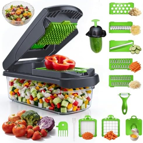 Vegetable Chopper, 12-in-1 Food Chopper with Container, 8 Blades by Unknown
