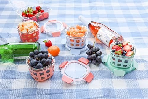 Duraglass 2 Cup Glass Storage Containers with Lids, 4 Pack, Melon